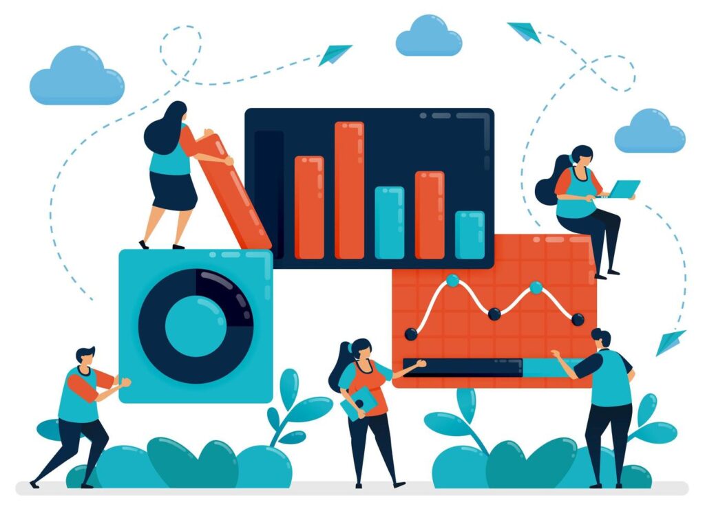 Nuwat-market-statistical-analysis-business-chart-data-work-with-statistics-data-economic-and-business-growth-planning-startup-company-illustration-graphic-design-card-banner-brochure-flyer-free-vecto